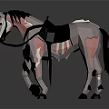 Game And Movie Character Low Poly White Pink Horse With Black Saddle Bridle Leg Armor