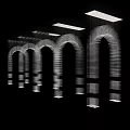 Dot Matrix Arches In A Row On Black Background With Strip Lights
