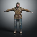 Human Figure Standing With Arms Outstretched Wearing Brown Hooded Jacket Blue Jeans And Brown Boots