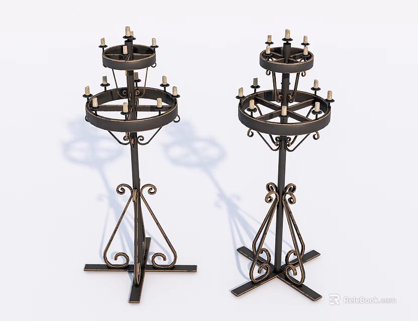 Vintage Metal Candelabra With Multi Tiered Design And Decorative Iron Base 3d model 