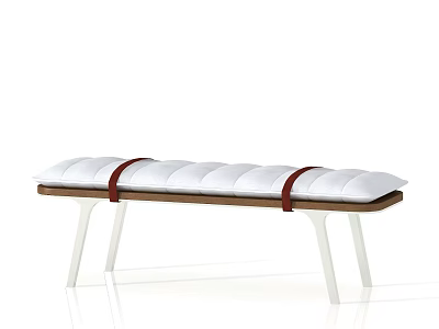 Minimalist Modern Bench With White Cushion Brown Wooden Frame And Red Straps 3d model