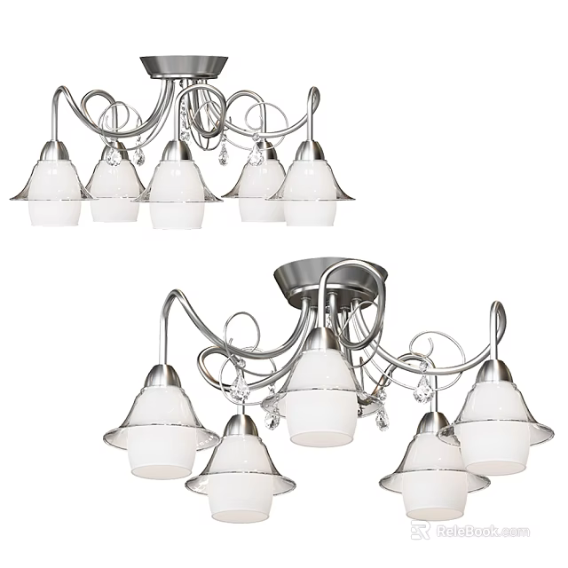 Elegant Modern Chandelier With Chrome Finish And Multiple White Glass Shades Design 3d model 