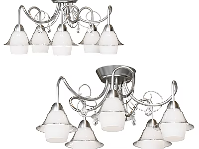 Elegant Modern Chandelier With Chrome Finish And Multiple White Glass Shades Design 3d model