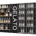 Organized Gelato Retail Display Shelves With Bottles Jars And Black Tiled Wall