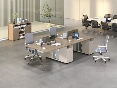Functional Public Office Space With Modern Workstations Ergonomic Chairs And Green Plants 3d model