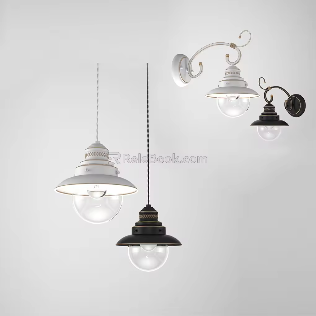 Simple European lamps and lanterns combination lamps 3d model
