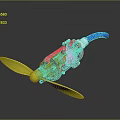 Colorful Toy Propeller Device With Red Body Yellow Blades And Blue Handle Design