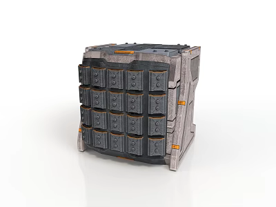Gray Cubic Equipment With Multiple Drawer Modules And Orange Accent Strips 3d model