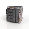 Gray Cubic Equipment With Multiple Drawer Modules And Orange Accent Strips