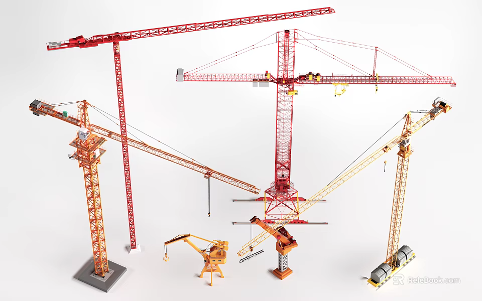 Public Construction Equipment Featuring Various Tower Cranes And Small Crane Models 3d model 