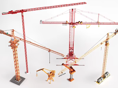 Public Construction Equipment Featuring Various Tower Cranes And Small Crane Models 3d model