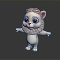 Cute Pink Cartoon Lion Cub Character With Big Blue Eyes And Open Arms