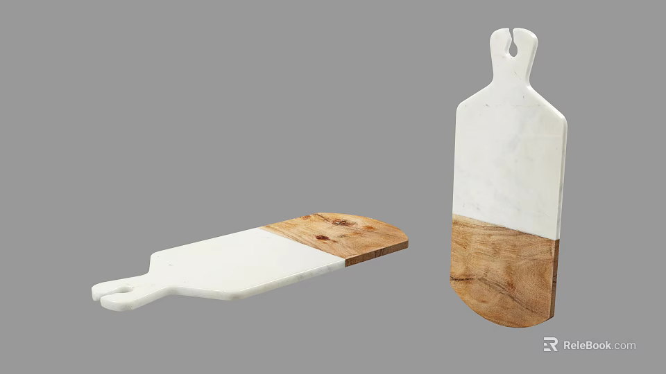 Stylish Marble and Wooden Cutting Boards with Combination Design for Kitchen Cooking 3d model 