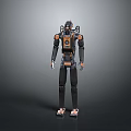 Mechanical Humanoid Robot Character With Orange Accents Black Frame And Articulated Joints