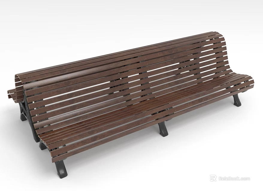 Durable Wooden Slatted Outdoor Bench With Sturdy Metal Legs For Garden Seating 3d model 