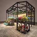 Flower In July Flower Stand Display With Various Colored Potted Plants And Lighting