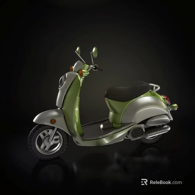 Classic Green and Silver Scooter with Black Seat and Retro Design Details 3d model 