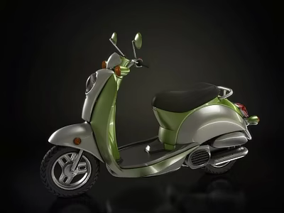 Classic Green and Silver Scooter with Black Seat and Retro Design Details 3d model