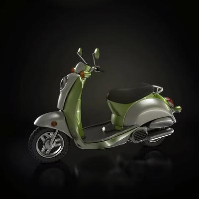 Classic Green and Silver Scooter with Black Seat and Retro Design Details 3d model