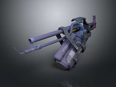 Futuristic Double Barrel Weapon With Mechanical Backpack Design And Metal Pipes 3d model