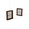 Two Small Wooden Window Models With Grid Frames On White Background 3d model