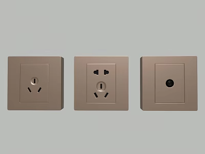 Three Modern Beige Switch Panels with Various Socket and Switch Designs 3d model