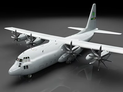 Large White Military Transport Aircraft With Four Propellers And Tail Fin Logo 3d model