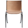 Modern Tan Leather Upholstered Armless Dining Chair With Sleek Polished Chrome Metal Frame