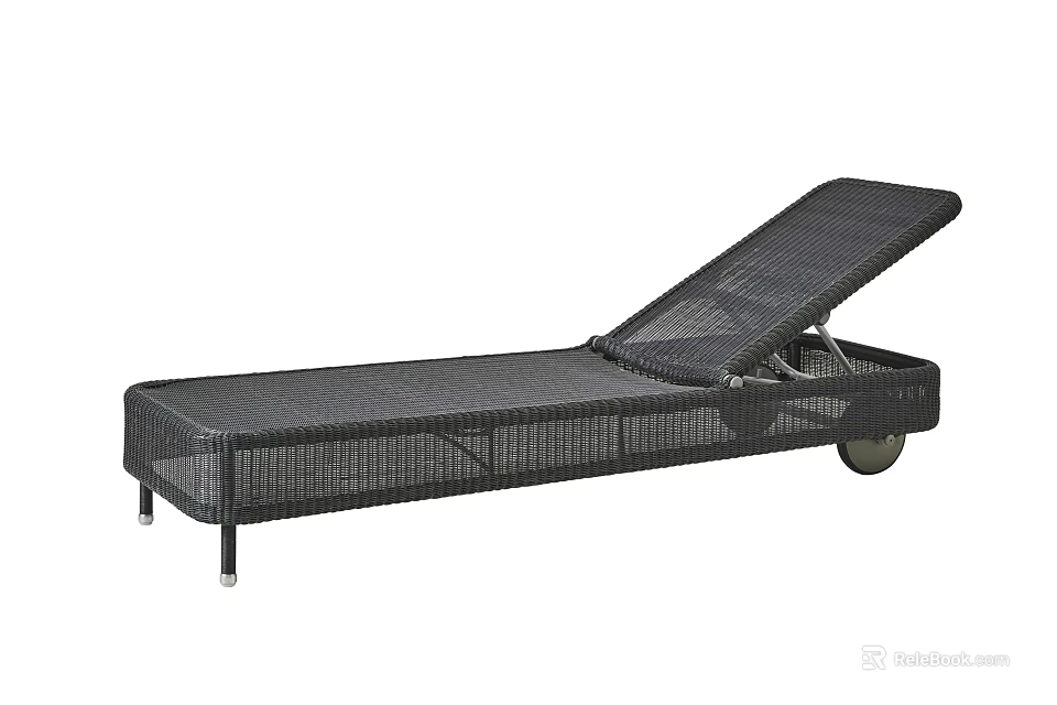 Black Woven Outdoor Lounge Chair With Adjustable Backrest And Wheels 3d model 