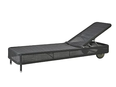 Black Woven Outdoor Lounge Chair With Adjustable Backrest And Wheels 3d model