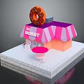 Cartoon Big Donut Shop with Pink and White Striped Awning Giant Donut on Roof