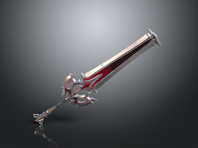 Fantasy Ornate Sword Weapon Design With Red Blade And Silver Intricate Hilt 3d model