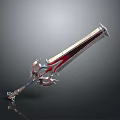 Fantasy Ornate Sword Weapon Design With Red Blade And Silver Intricate Hilt