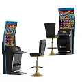 Entertainment Appliances Slot Machines with Colorful Display Screens and Matching High Stools