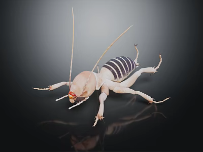Striped Reptile with Elongated Appendages on Black Background Detailed View 3d model