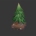 3D Pine Tree Design With Wooden Base And Stone Elements On Grass