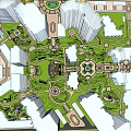 Garden Landscape Design With Green Spaces Walking Paths Central Circular Area And Surrounding Buildings