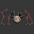 Shiny Red Silver Mechanical Spider With Multiple Legs And Spherical Metallic Body 3d model