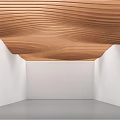 Wooden Wavy Striped Ceiling Design in Modern Interior Space With White Walls