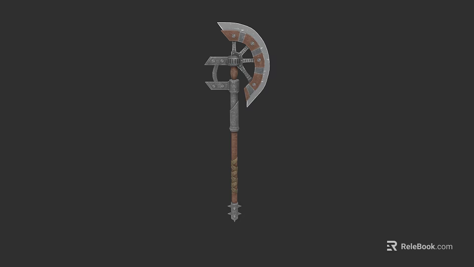 Medieval Decorative War Axe With Metal Blade And Wooden Handle 3d model 