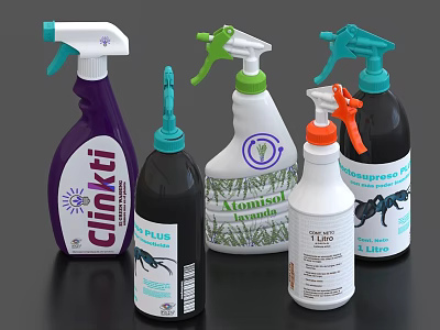 Assorted Household Cleaning Spray Bottles With Clinkit Aromatherapy Lavender And Lemongrass Labels 3d model