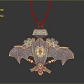 Vintage Metallic Wing Shaped Necklace With Lion Head Gear And Key Details