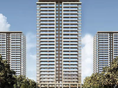 Modern High Rise Residential Buildings With Green Trees And Blue Sky 3d model