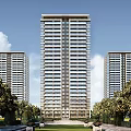 Modern High Rise Residential Buildings With Green Trees And Blue Sky