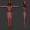 3D Character 3D Model Front And Side View With Pink Shirt Orange Apron Arms Extended