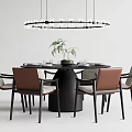 Minotti Round Table Dining Table and Chair Box Dining Table and Chair Chandelier 3d model