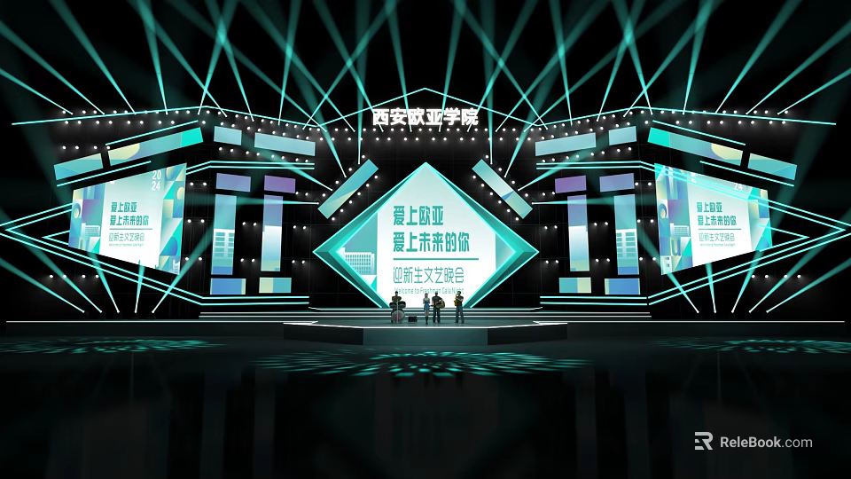 Modern Ballroom Interior With Stage Lighting And Large Display Screens 3d model 