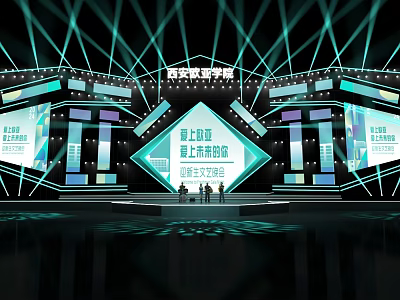 Modern Ballroom Interior With Stage Lighting And Large Display Screens 3d model