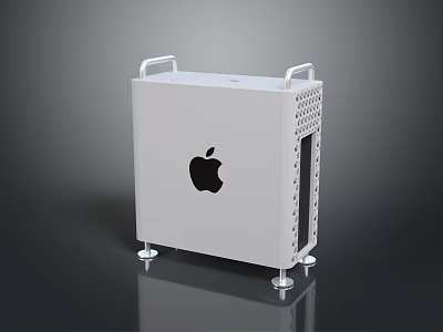 White Apple Computer Tower With Logo Handles Stand And Ventilation Holes 3d model