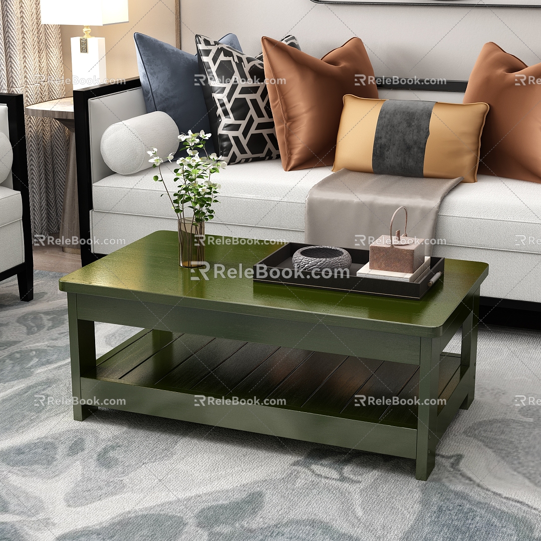 New Chinese Style Coffee Table Solid Wood Coffee Table Baking Paint Coffee Table 3d model